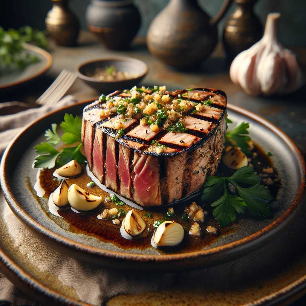 Atún de almadraba a la plancha con ajo y perejil