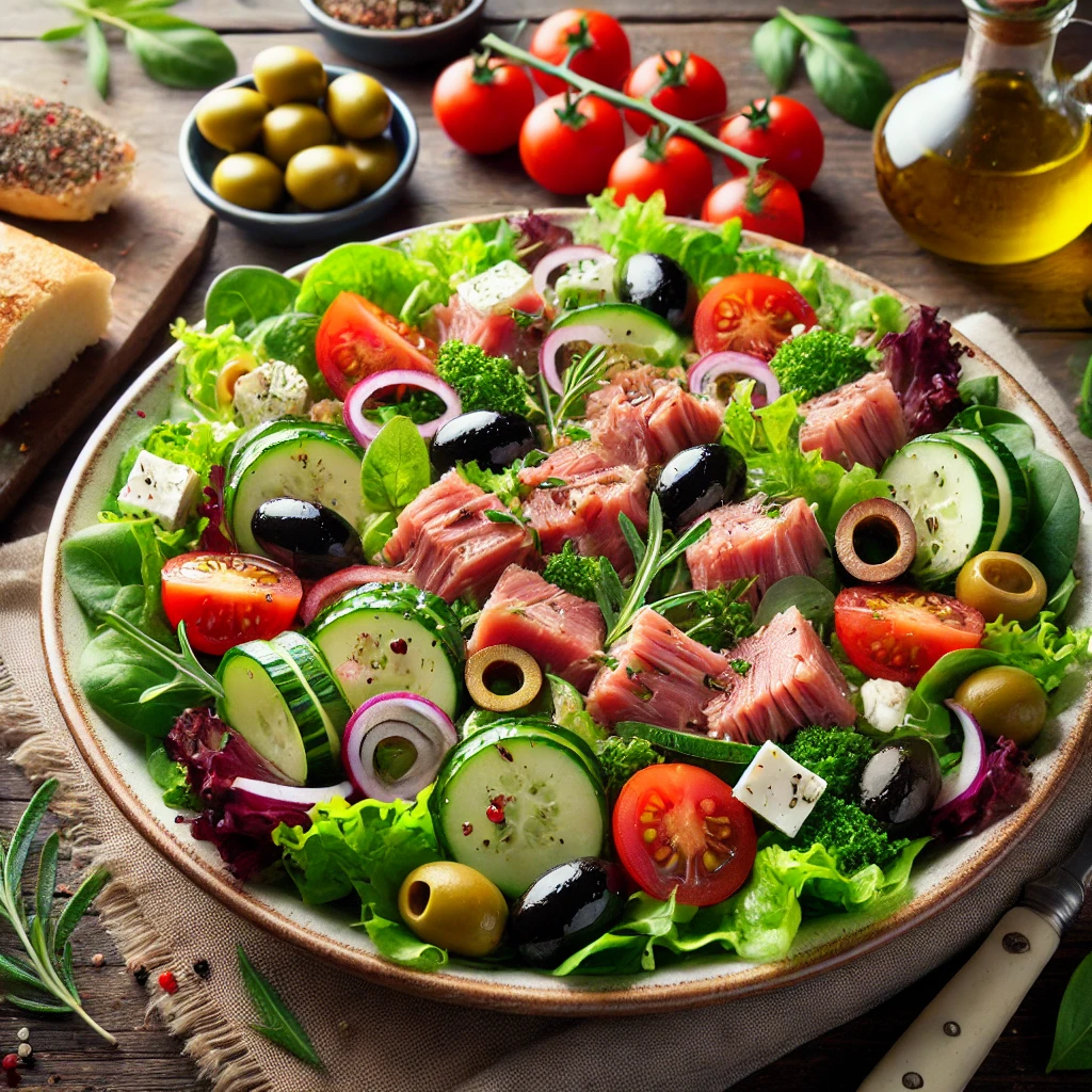 Ensalada Mediterránea con Tronco de Atún Artesanal