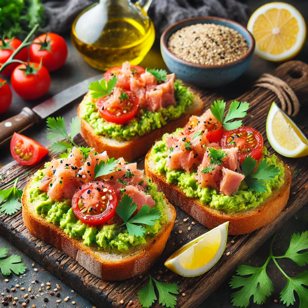 Tosta Crujiente con Tronco de Atún y Aguacate